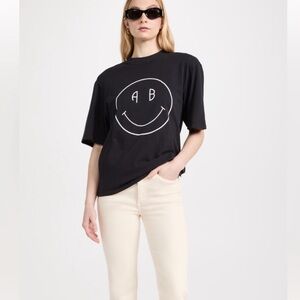 NWT Anine Bing Avi Smiley Tee Vintage Black Size large graphic tee